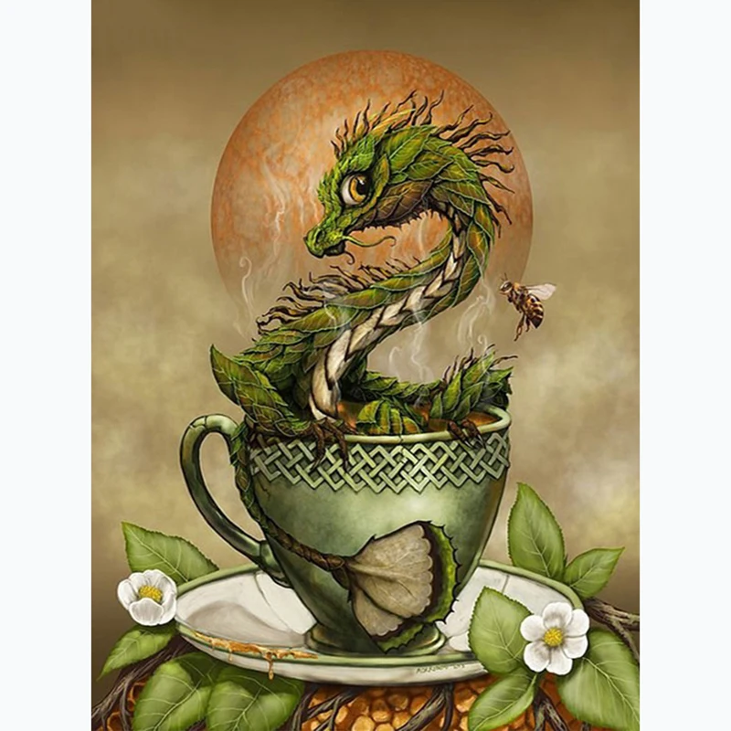 

DIY Diamond Embroidery Painting Cross Stitch Kits Diamond Mosaic Tea Cup Dragon Full Round Diamond Embroidery