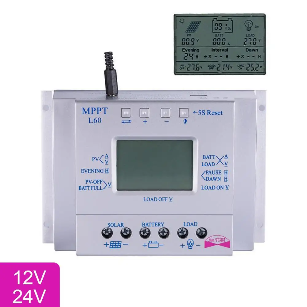 ЖК-дисплей 60A MPPT регулятором солнечного Pannelcontroller 12 V/24 V Панели солнечные регулятор заряда Батарея безопасная защита Сертификация CE