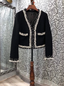 

Fall / winter 2020 new women's V-neck heavy work nail bead trim symmetrical pocket versatile jacket 927