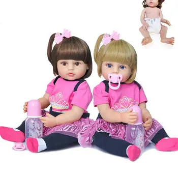 

Doll reborn toddler 55cm soft silicone reborn baby dolls soft lifelike Brown Blonde Hair surprise girl Clothes gifts