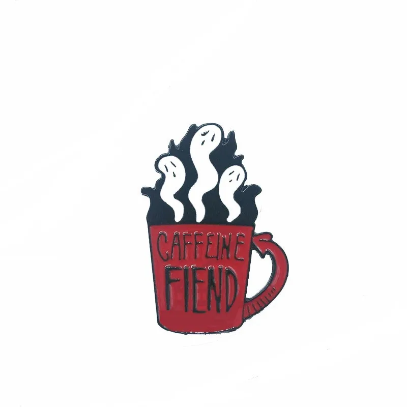 Новые серьги рука скелета-призрака CAFFEINE FIEND брошь Spook стрелка кофейная чашка значок мультфильм ужас Забавный значок джинсовая одежда кулон ювелирные изделия Gif
