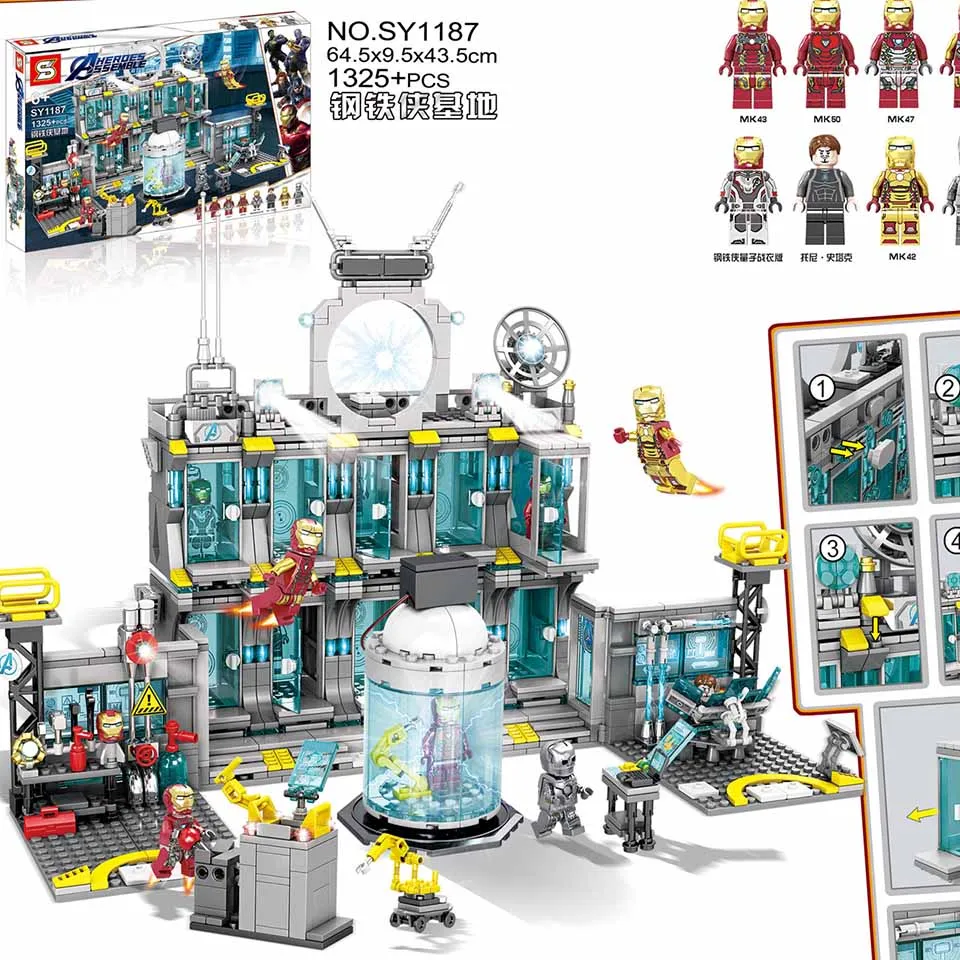 

NEW 2019 Marvels Avengers 4 Iron Man Base Endgame Battle Quinjet Buster Block Set Figures legoinglys Building Brick Toy Kids