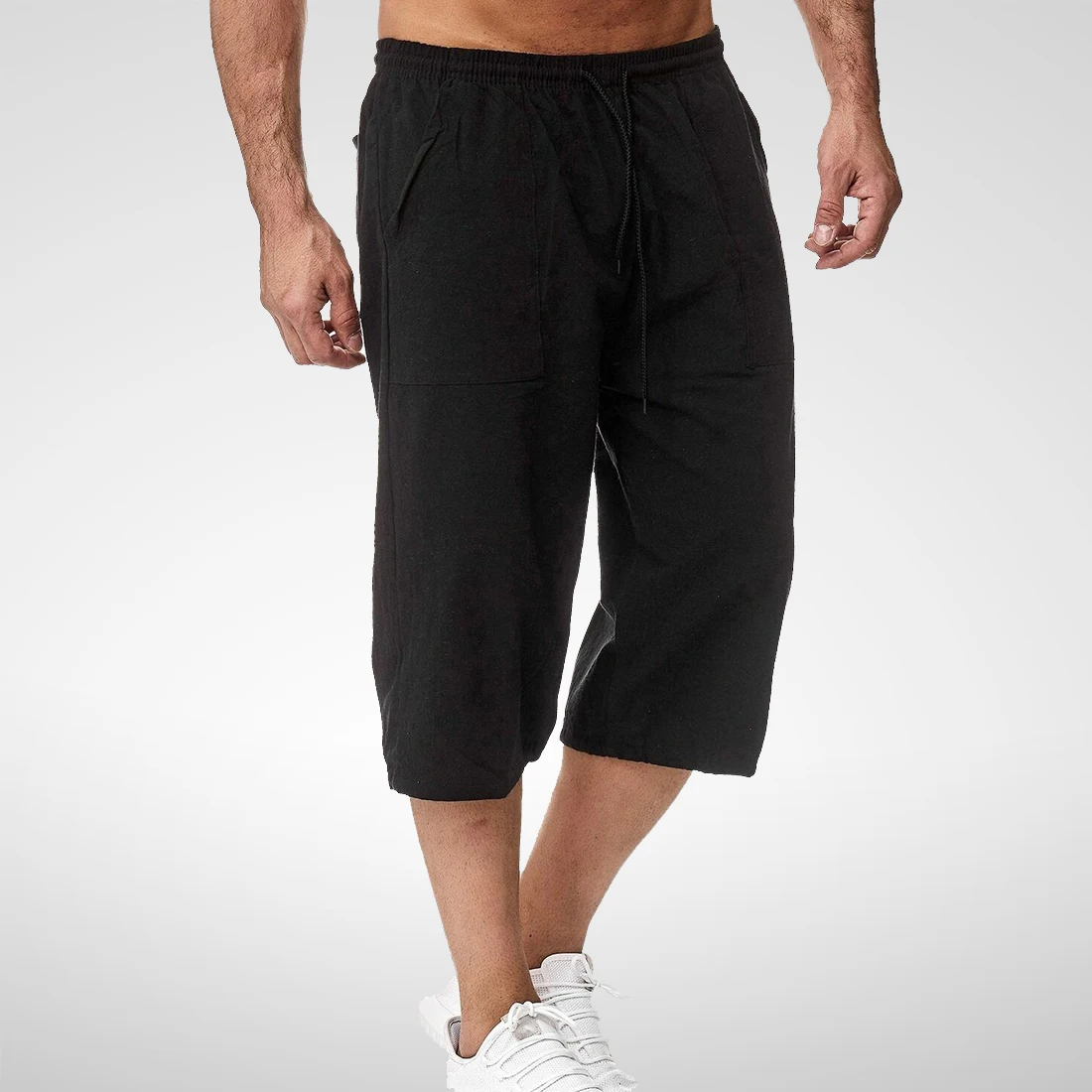 Linen Short Men 3/4 Length Knee Cotton Large Size 5xl High Waist Plus Size 3XL Bermuda Shorts Male Long Men's Summer Breeches mens casual shorts
