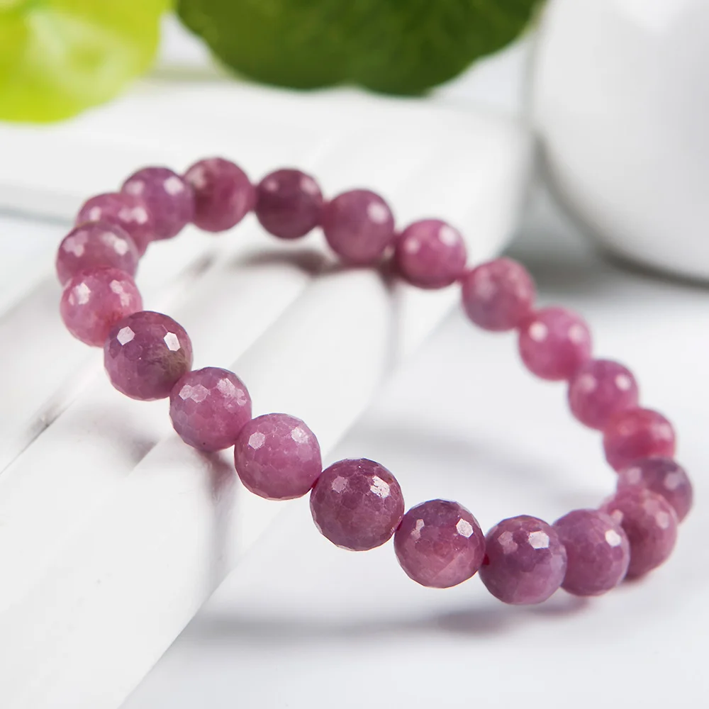 

Natural Red Ruby Gemstone Crystal Faceted Cut Round Beads Stretch Bracelets 9mm For Women Fine Jewelry AAAAA