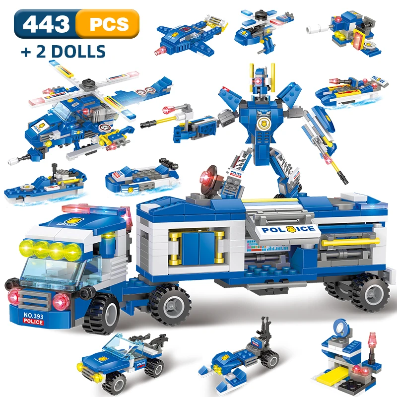 

City Police Station Building Blocks City SWAT Team Truck Motorcycle Ship Robot DIY Technic Blocks Bricks Toys for Children Boys
