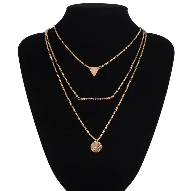 

European And American-Style Exaggerated Triangular Pendant Multi-Layer Metal Necklace, Supply