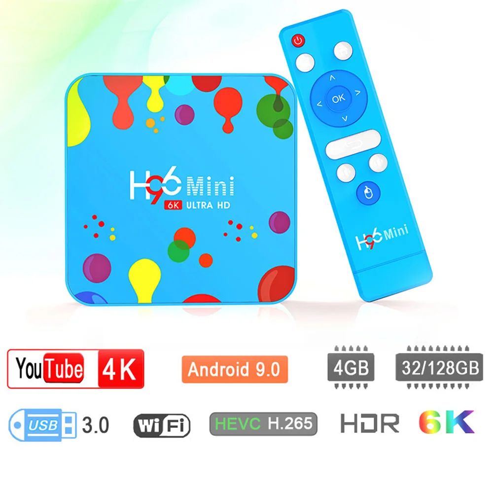 4 Гб 128 ГБ Android 9,0 tv Box H96 Mini Allwinner H6 quad core 6K Smart tv 2,4G& 5G Wifi 4 ГБ 32 ГБ проигрыватель google Youtube телеприставка
