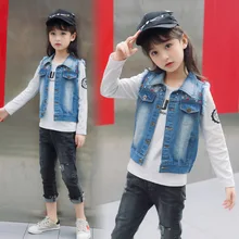 Детская одежда; Новинка года; сезон весна-осень; джинсовый жилет с вышивкой в Корейском стиле для девочек; детская одежда с вышитыми цветами