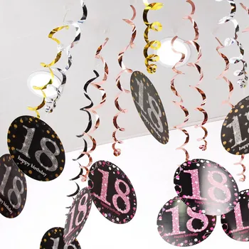 

6PCS PVC Spiral Pendant 18 21 30 40 50 60 70 Years Old Multifunction Birthday Party Decor Spiral Hanging Ornaments