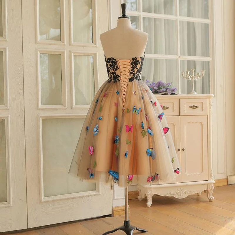 Eightree Knee Length Prom Dress Colorful Butterfly Formal Dress Sweetheart Lace Appliques Party Gown Lace Up Evening Dresses