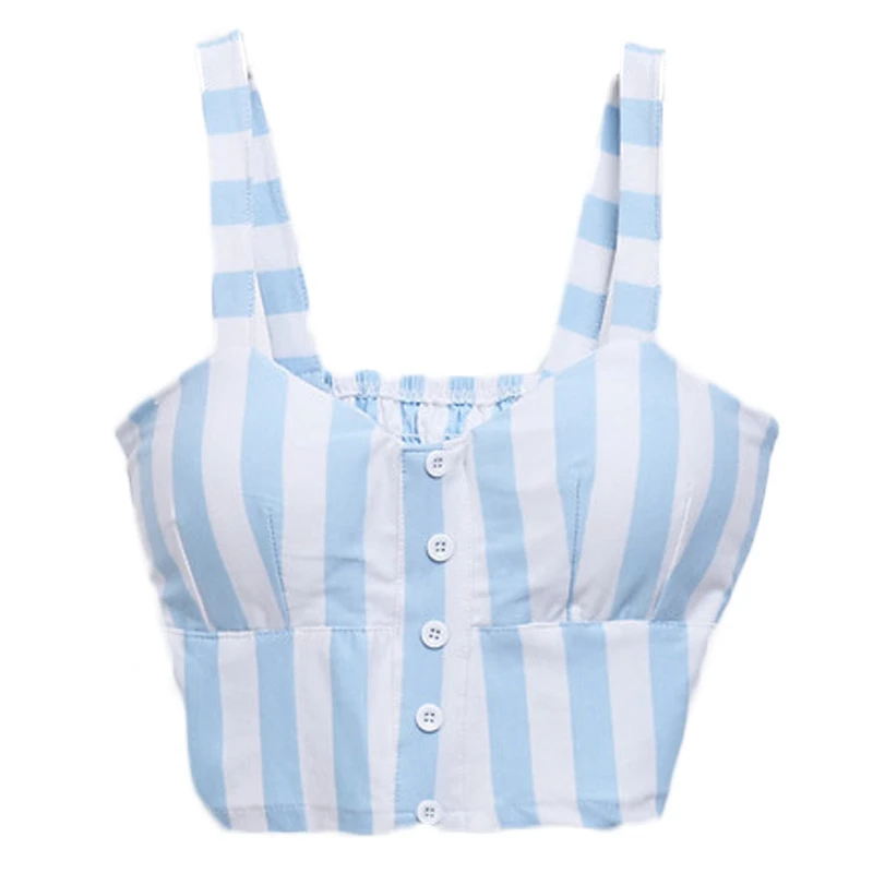 ROPALIA Sexy Women's Striped Sleeveless Tank Crop Tops Summer Camis Vest For Lady hc - Цвет: BL