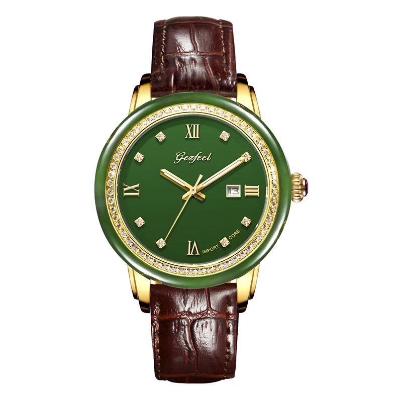 1044-G-L-k-10 Hetian Jade полые Мужские механические часы с кожаным ремешком для мужчин t идентификация нефрита сертификат Relojes Hombre - Цвет: 1044-G-L-k-10