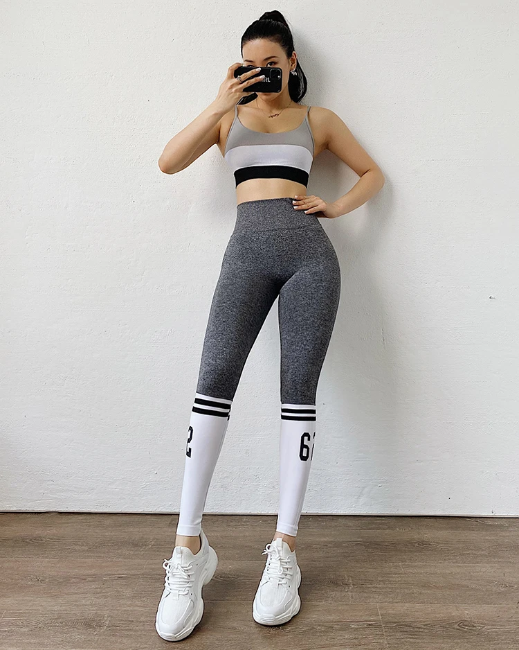 Striped Alphabet Woman Seamless Legging Yoga Pants Sports High Waist Full Length Workout Leggings for Fittness Yoga Leggings