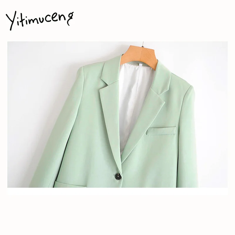 yitimuceng 2 pieces set short and blazer single breasted high waist bermuda shorts sets women green jacket OL elegant outerwear
