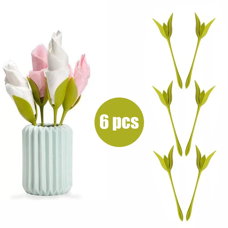 

6PCS/set Napkin Holder Diy Plastic Flower Branch Serviette Holder Table Romantic Party Dining Decoration Napkin Holder