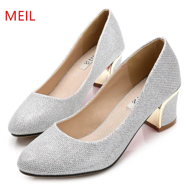 silver heels thick heel