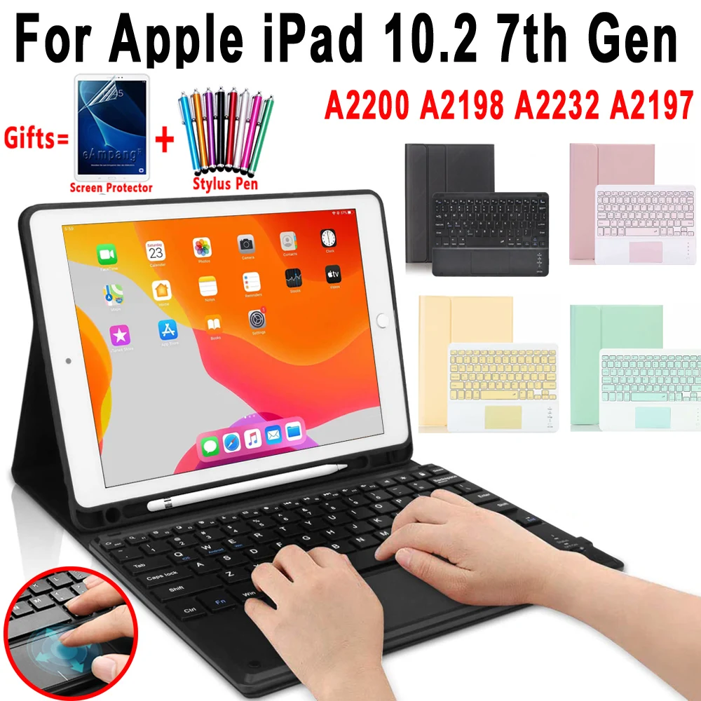 Чехол для клавиатуры с сенсорной панелью iPad 10 2 2019 7 го 8 поколения кожаный