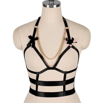 

Black Harness Bra Body Cage Underwear Bowknot Hollow Out Plus Size Suspender Chest Bandage Steampunk Gothic Metal Chain Club