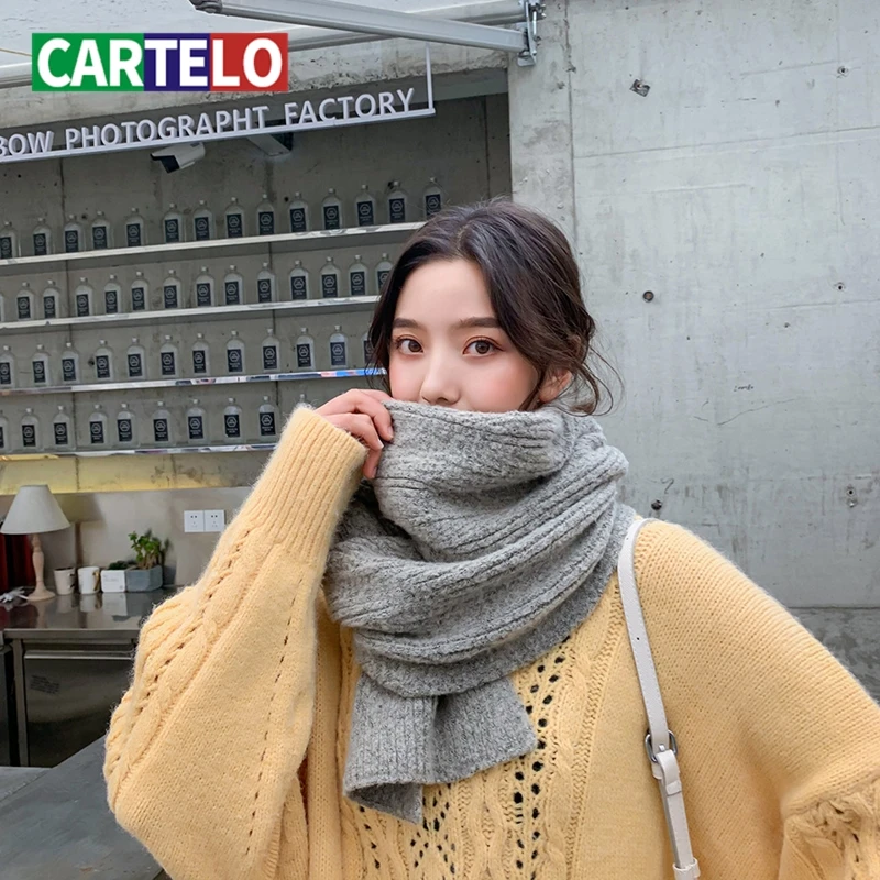 

CARTELO winter women's warm scarf small fresh and fashionable wild knitted long thick warm scarf women