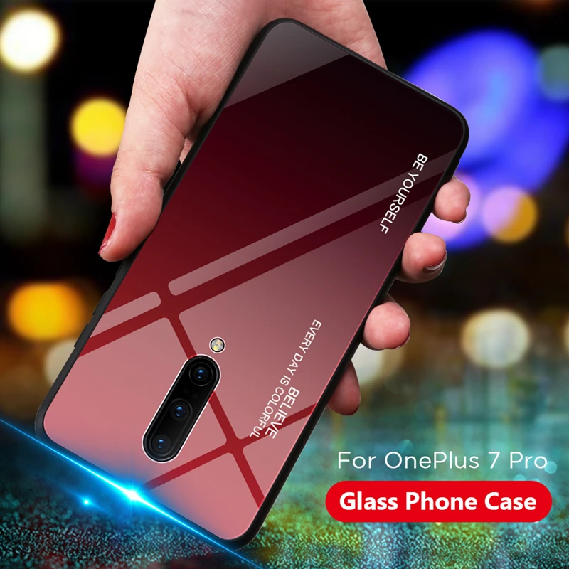 

Gradient Tempered Glass Case For Oneplus One Plus 7 7 Pro 6T 6 Aurora Colorful Cover For OnePlus 7Pro 1+6 6t Protective Fundas