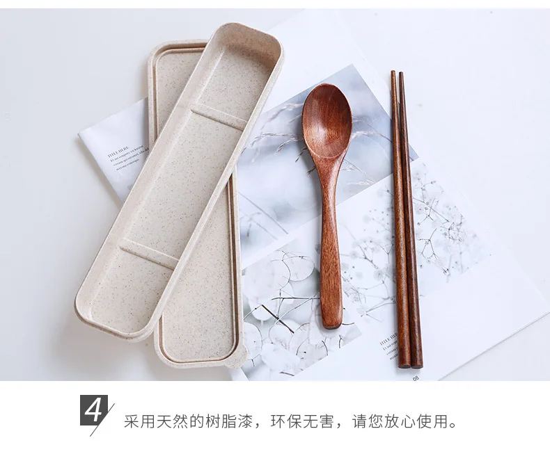 Customizable Lettering Chopsticks Spoon Tableware Set Wood Students Chopsticks Spoon Three-piece Set Portable Travel Tableware G