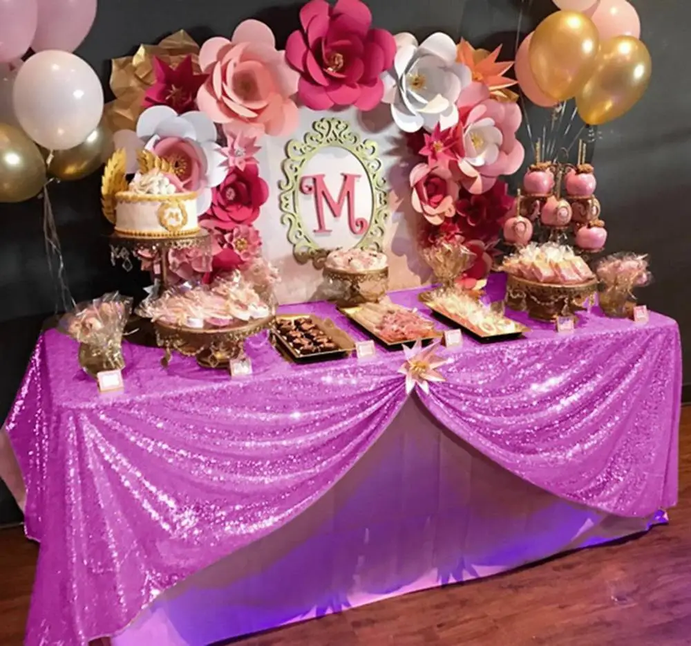 Sequin Tablecloth Rectangle Lavender 72x108-Inch Sequence Tablecloth Dessert Table Tablecloth for Wedding/Birthday/Party Decor