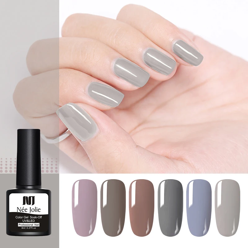 

NEE JOLIE 8ml Gray Series UV Gel Polish 20 Colors Available Soak Off LED Lamp Gel Varnish One-shot Color Nail Art Gel 1 Bottle