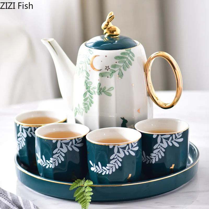 Modern Style Teapot Sets Five Piece Set With Tray Ceramic Kung Fu Tea