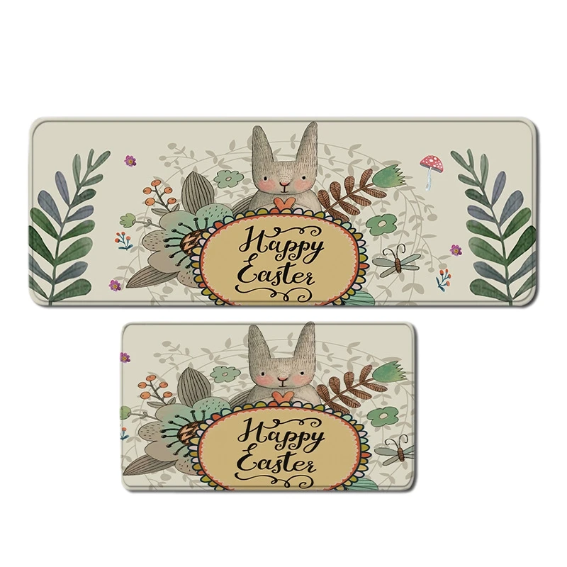

Two-Piece Rabbit Print Pattern Kitchen Rug Floor Mat Oil-Absorbing and Water-Absorbing Non-Slip Foot Pad