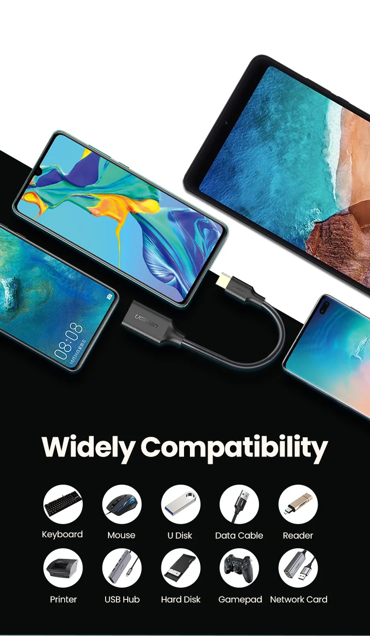 UGREEN USB C to USB Adapter Type C OTG Cable USB C Male to USB 3.0 A Female Cable Adapter for MacBook Pro Samsung S9 USB-C OTG