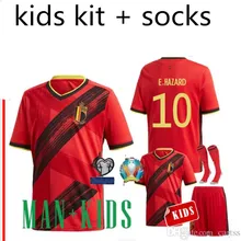 19, 20, детский комплект+ носки, DE BRUYNE R. LUKAKU E. HAZARD Belgium, Детская футболка M. DEMBELE, евро, Бельгийская Футбольная Футболка