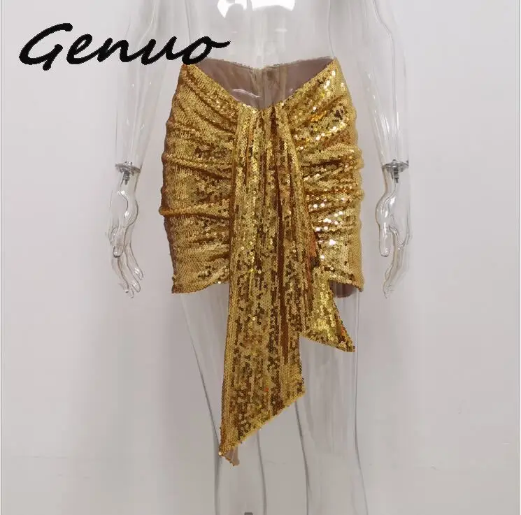 Genuo леди конфеты блесток юбка элегантный шик драпировка Ruched Короткие вечерние наряды обёрточная бумага Bodycon Юбка блеск Великолепная одежда на день рождения
