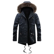 Модная зимняя мужская куртка с меховым воротником, плотное пальто с капюшоном, верхняя одежда, внутренняя Вельветовая теплая парка, мужской длинный Тренч, британский пуховик