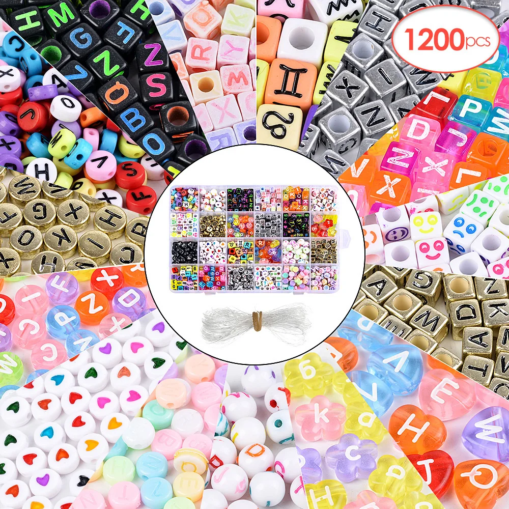 1200pcs 1850 шт акриловые бусины с буквами и цифрами круглые отдельные бусины с буквами алфавита для изготовления браслетов своими руками - Цвет: 1200pcs