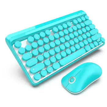 

2.4G USB Multimedia Keyboard & Mouse Suit AA Battery 77 Key Round Keycap Keyboard 10m Wireless Retro Typewriter Keyboard & Mouse