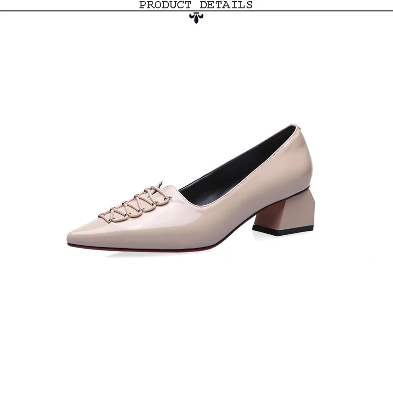 ZVQ spring new fashion women pumps outside mid heels pointed toe handmade genuine leather women shoes drop shipping size 34-39