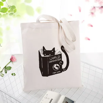 

Tote Bag Canvas Handbag Shopping Bag Text DIY Daily Use cat Custom Print Logo Eco Reusable Recycle