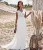 Vintage Lace Boho Bohemian Wedding Dress 2022 A-Line Simple Beach Bridal Gowns Chiffon Floor Length V-Neck Brush Train Backless ► Photo 1/6