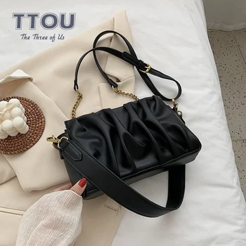 

Soft Pu Leather Women Cloud Handbags Female Pleated Design Clutch Bucket Bag Lady High Quality Solid Color Travel Bags