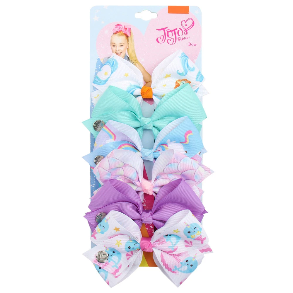 6pcs Высокое качество 1/6 шт./лот JOJO Луки Jojo Siwa радужной расцветки с принтом и бантом для маленьких девочек одежда для маленьких девочек, ручная работа Изысканная заколка для волос Детские аксессуары по уходу за волосами - Цвет: 6pcs