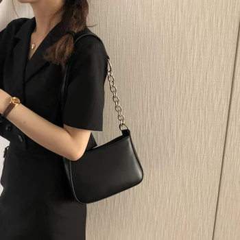

Women Vintage Soft Shoulder Bag Retro Black Baguette Bag Elegant Ladies Hand Bags for Women 2020 Small Flap Handbag Easy Match