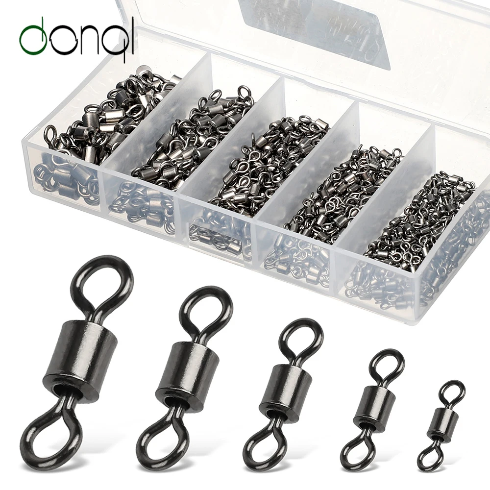 

DONQL 200-500pcs Bearing Swivel Fishing Connector Mixed Size 4#-12# Barrel Rolling Solid Rings For Fishhook Lure Link Tackle