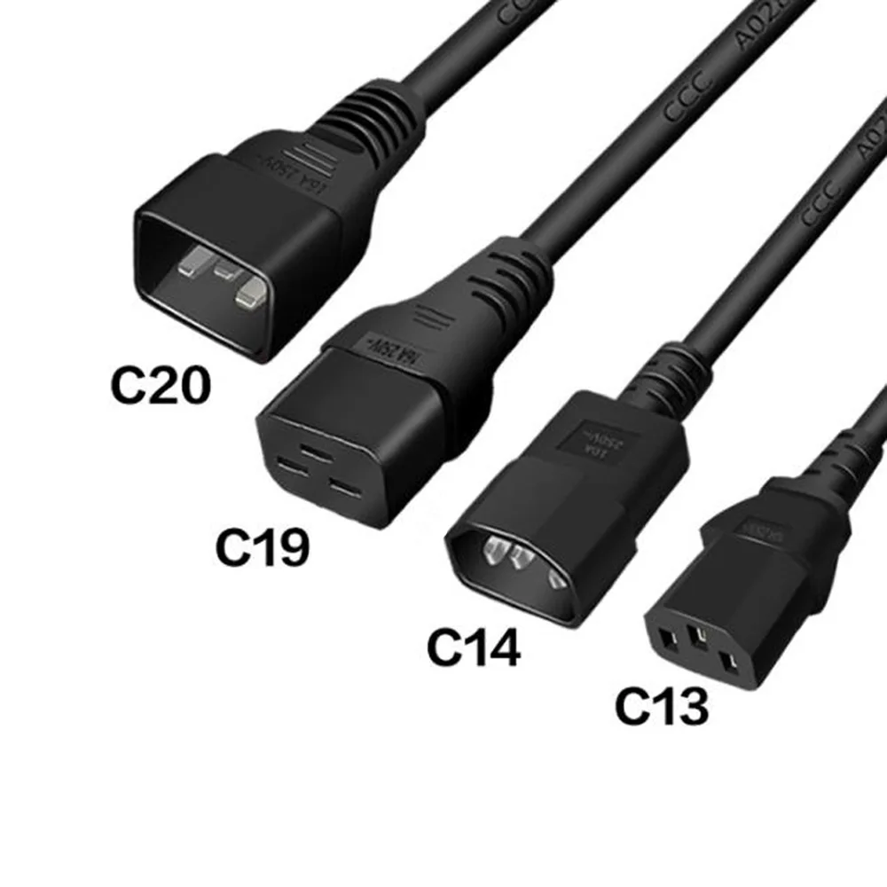 

Black 1.0M 2.0M 3.0M PVC Copper IEC320 C13 C14 C15 C19 C20 extension power cord 10A / 16A charging cable