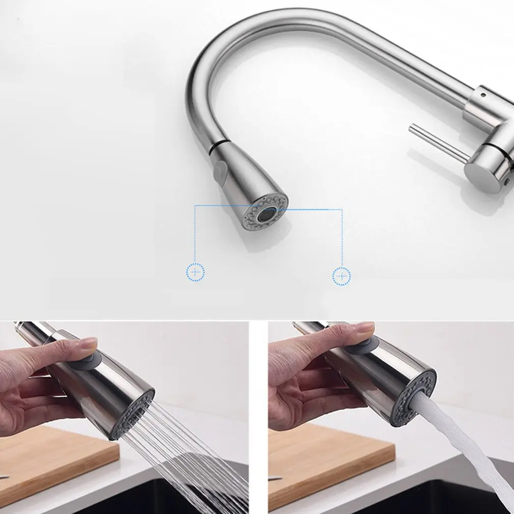  Kitchen Faucet Pull Out Cold and Hot Sink Faucet 304 Stainless Steel Water Mixer Tap Swivel 360 Deg - 4000511002318