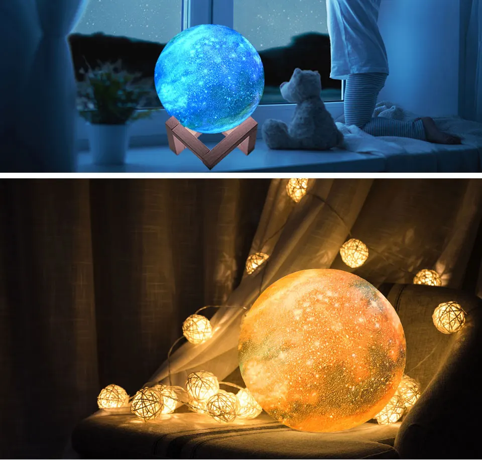 Прямая поставка, 3D принт, звезда, луна, лампа, красочное изменение, сенсорный Ночной светильник, настольная лампа, креативный подарок, Рождественское украшение, Галактическая лампа