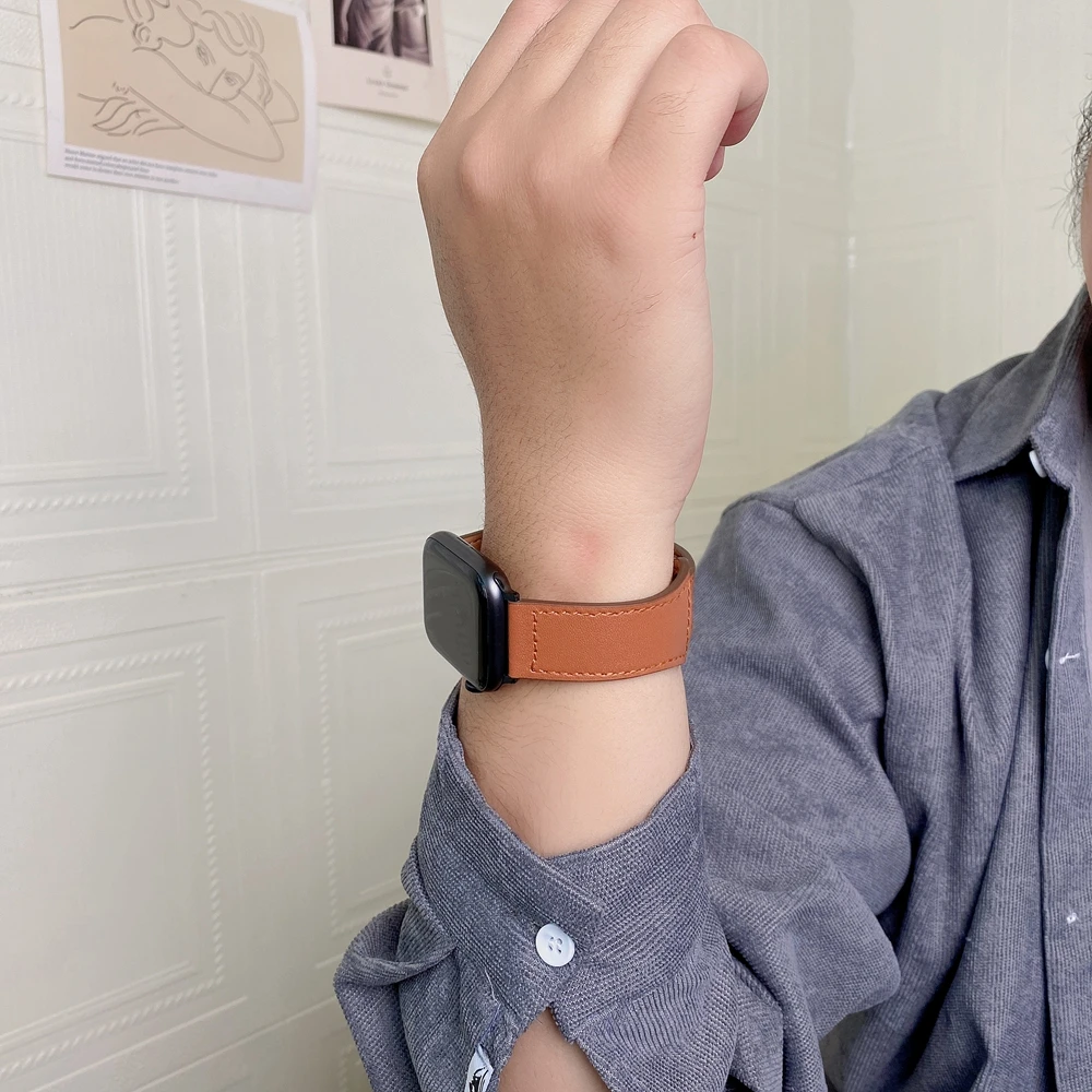 Ремешок мягкий кожаный для Apple watch Band SE7 6 5 38 мм 42 40 популярный Стиль джентльменов