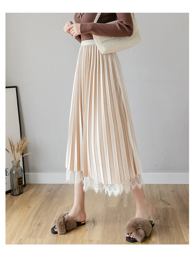 Два вида способа носки, юбка, длинные плиссированные юбки, женская модная юбка с высокой талией, бархатная плиссированная юбка с эластичной талией для женщин