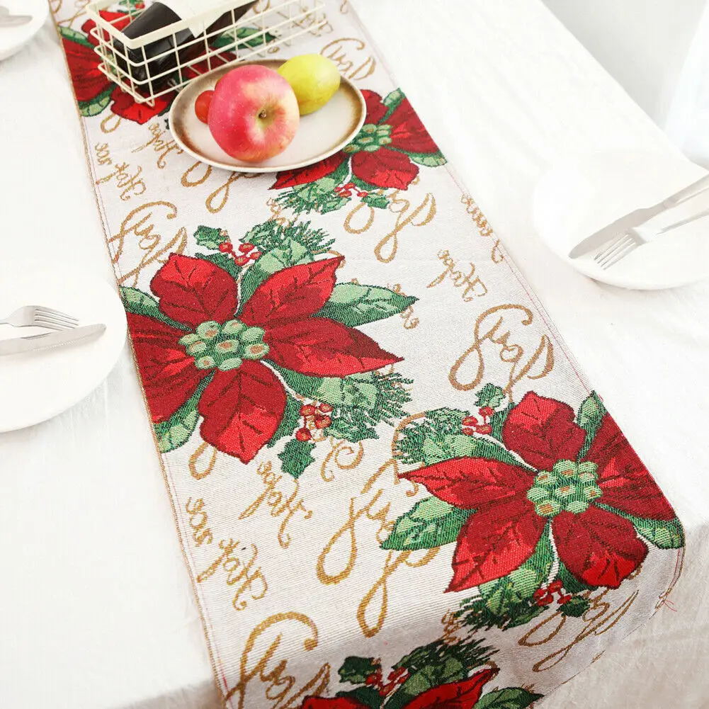 Christmas Table Runner Cover Floral Santa Xmas Party Home Kitchen Table Decor