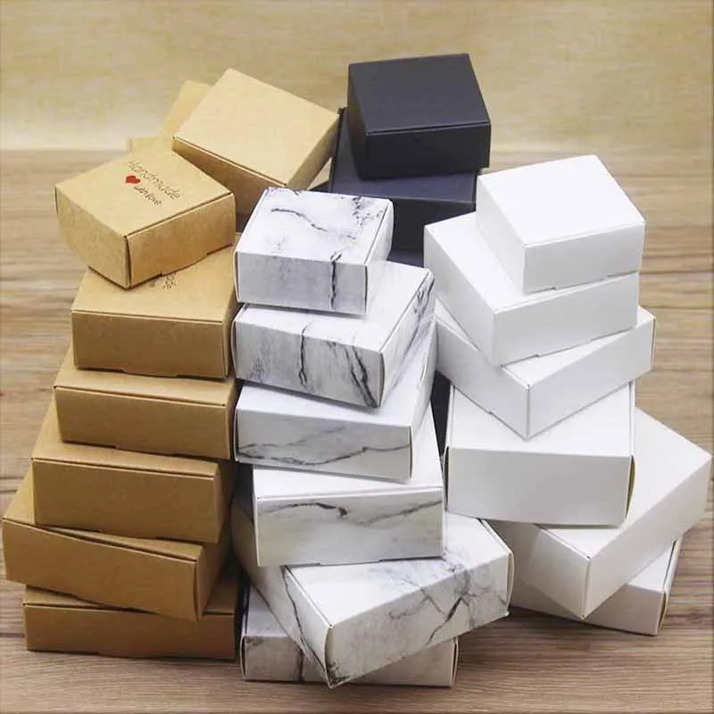 10pcs Kraft Paper Candy Box Merry Christmas Print Box Gifts Box With Window Marbling Style Package Box Home Wedding Party Decor