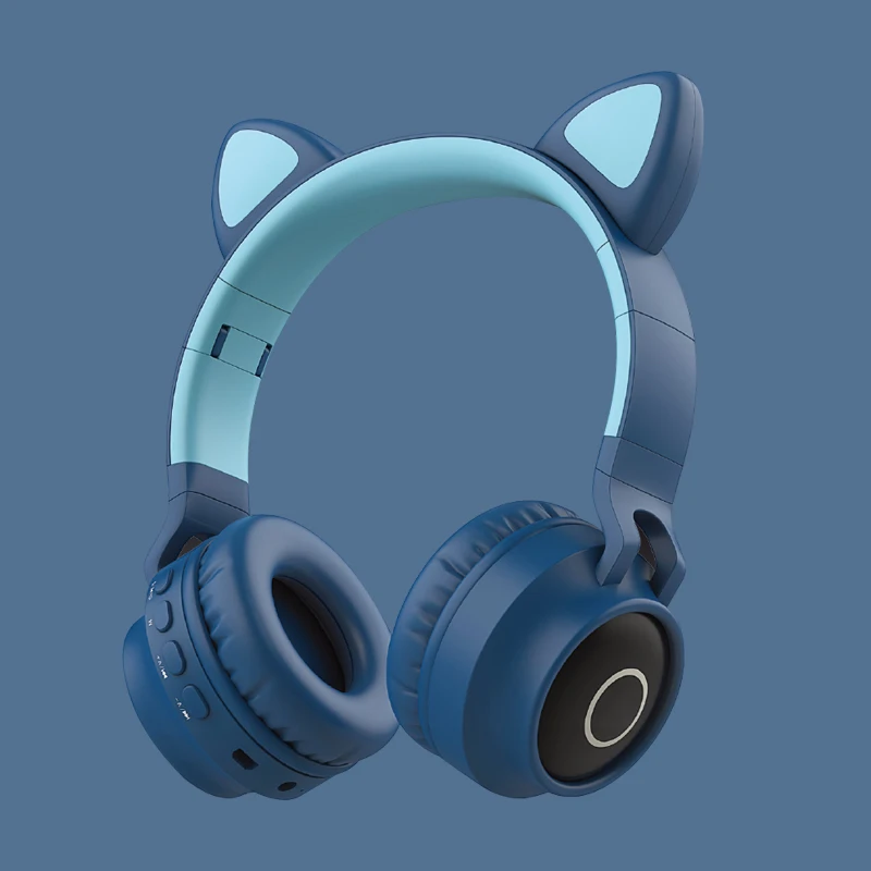 Милый светодиодный Bluetooth 5,0, беспроводные наушники с кошачьими ушками для косплея, супер бас игровая гарнитура для музыки с микрофонами - Цвет: Blue green no box